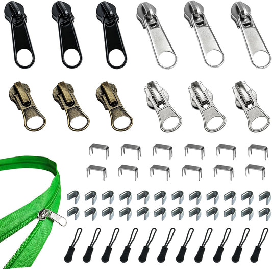 Vintrex 60 Pcs Zipper Repair Kit with Replacement Sliders, Metal Zipper Pull Replacement Kit for Jackets, Coats, Tents, Backpacks, Sleeping Bags, and Luggage