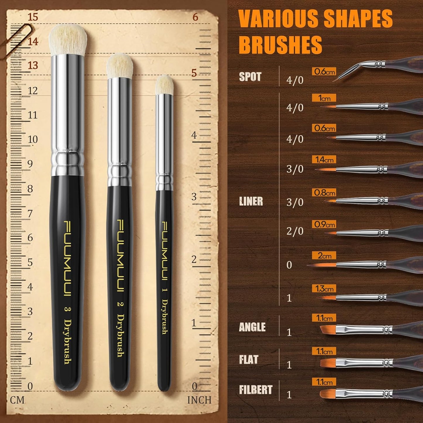 Miniature Paint Brushes with Domed Dry Brush Set for Miniature Painting, Fuumuui 14Pcs Miniature Model Paint Brush Set Dry Brush Miniatures for for Acrylic, Watercolor, Oil