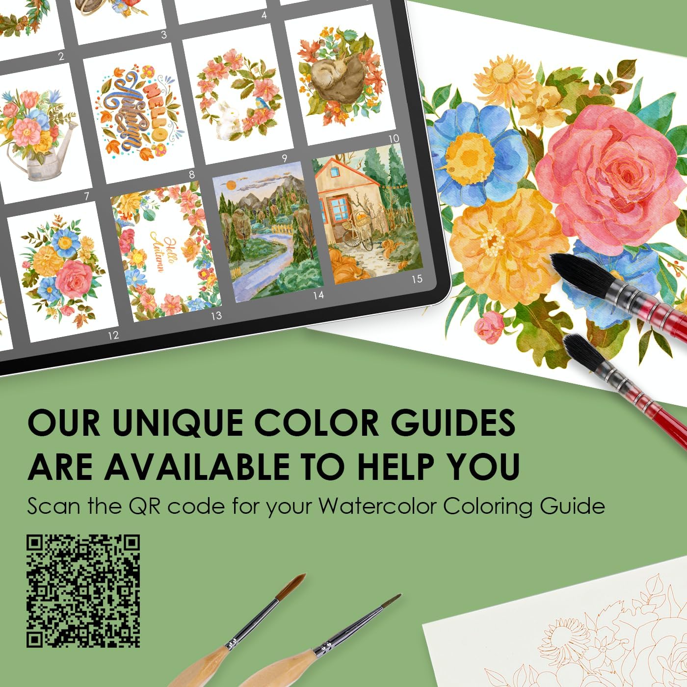 Grabie Watercolor Coloring Book, 15 Sheets A5 (8.3 x 5.8),Watercolor Book for Adults: Ignite Your Artistic Expression on 100% Cotton Paper (Autumn-Themed)