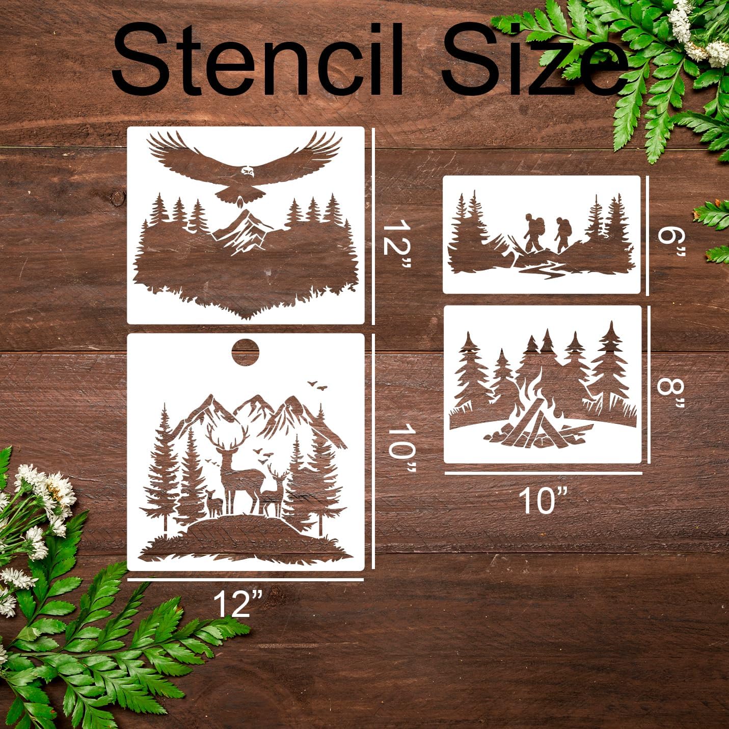 Mountain Tree Stencils for Painting 12” Forest Animal Stencils Pine Tree Stencil Reusable Drawing Templates for Wood T-Shirt Fabric DIY Crafts