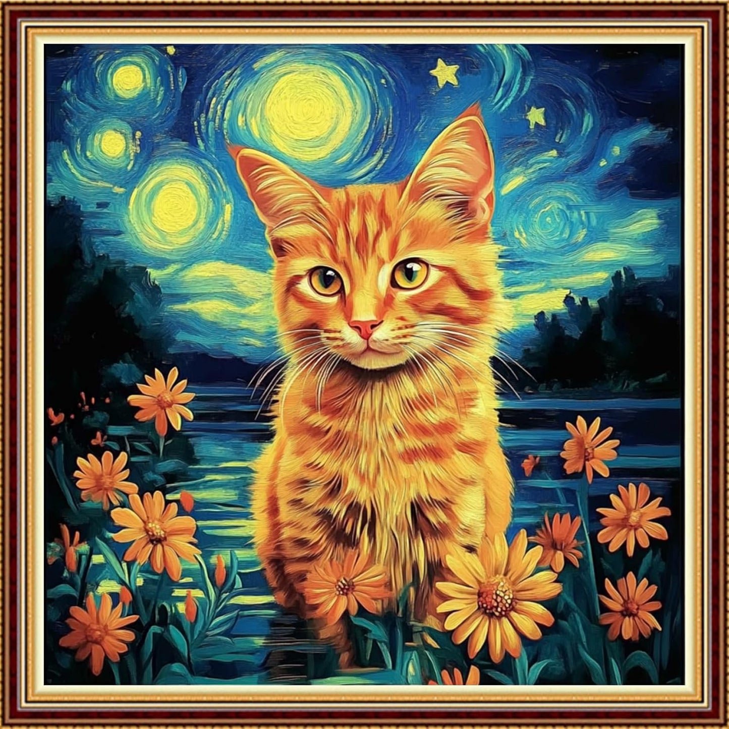 Hopeart Stamped Cross Stitch Kits for Beginner Embroidery Kits for Beginners Adults DIY 11CT Cross Stitch Patterns Needlepoint Kits Crossstitching Kits-Starry Sky Cat 18x18 inch