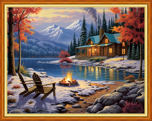 DMCVIVR Stamped Cross Stitch Kits for Adults Beginners Embroidery Kits 11CT Needlepoint Kits Cross Stitch Patterns Embroidery Patterns& Night Scenery 16x20 inch