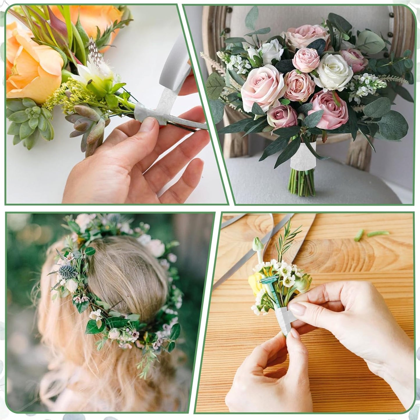 Phinus 9 Rolls Floral Tape, 1/2 Inch x 30 Yard Flower Tape, Green Floral Tape for Floral Crafts Supply, Bouquet Stem Wrapping, Wedding Bouquet (White)