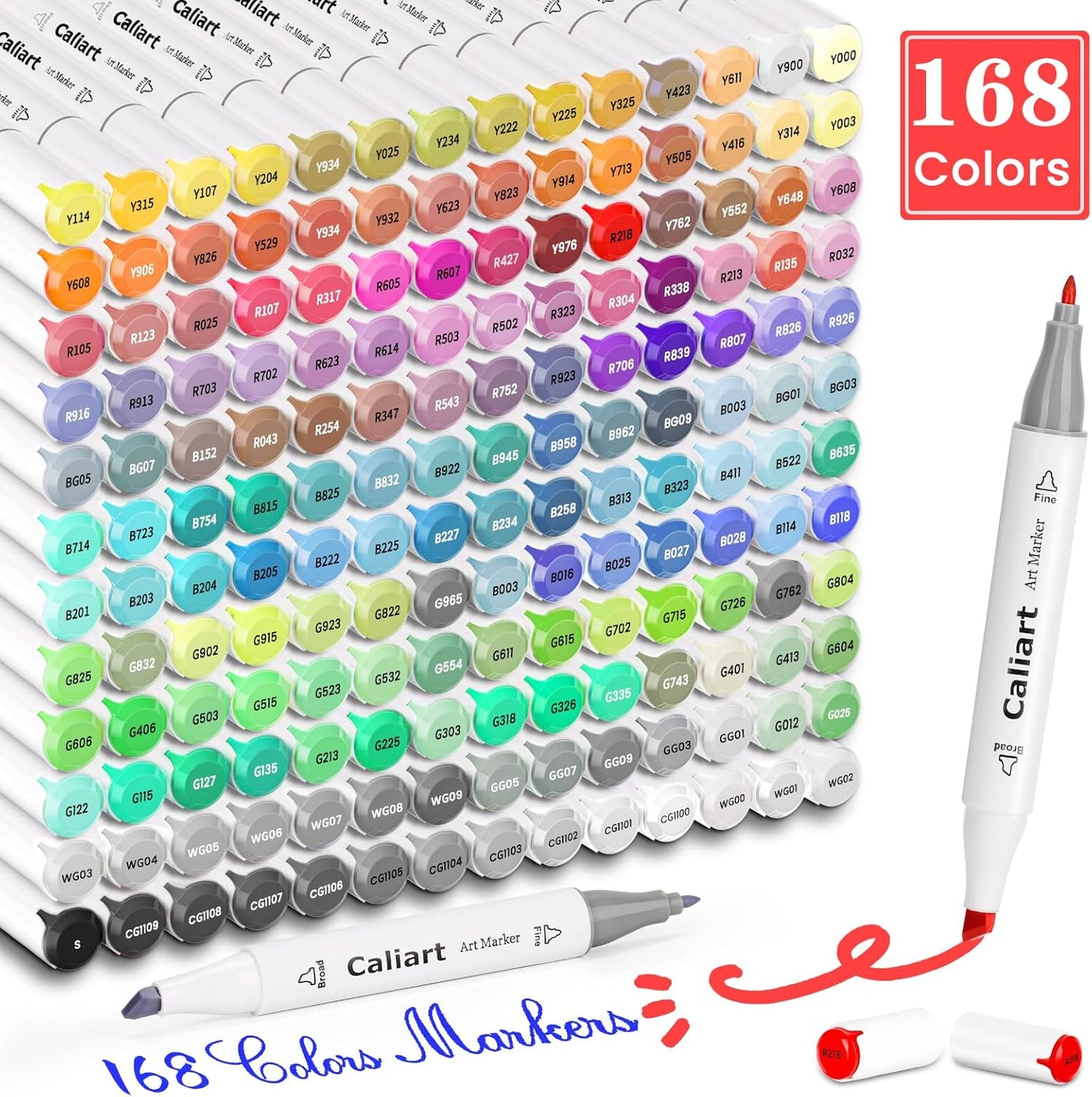 Caliart Markers, 168 Colors Dual Tip Art Markers Sketch Pens Permanent Alcohol Based, with Case for Adult Artist Halloween Drawing Sketching