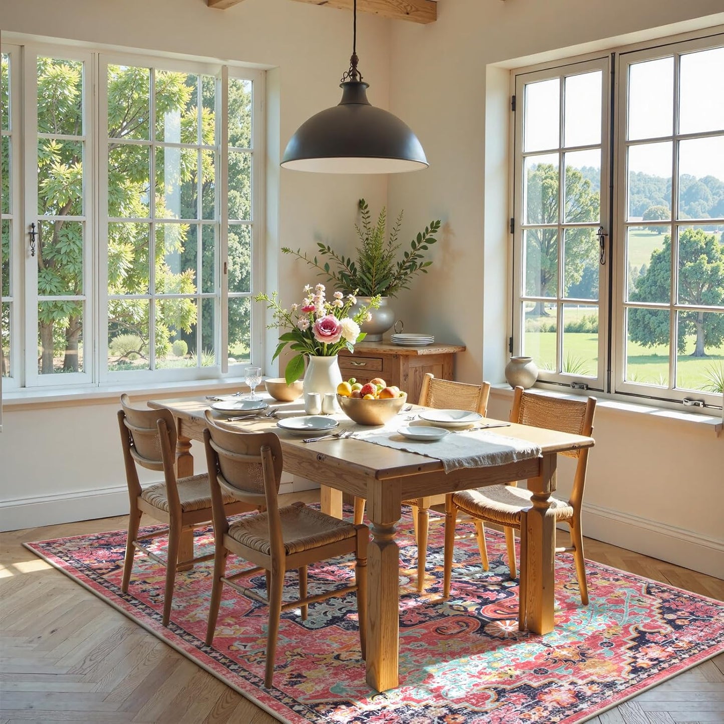 Lahome 6x9 Area Rugs Machine Washable Area Rugs for Living Room,Non Slip Bedroom Rug,Dining Room Rugs for Under Table,Large Bohemian Vintage Non Skid Indoor Carpet for Home Office(6x9ft,Fuchsia)