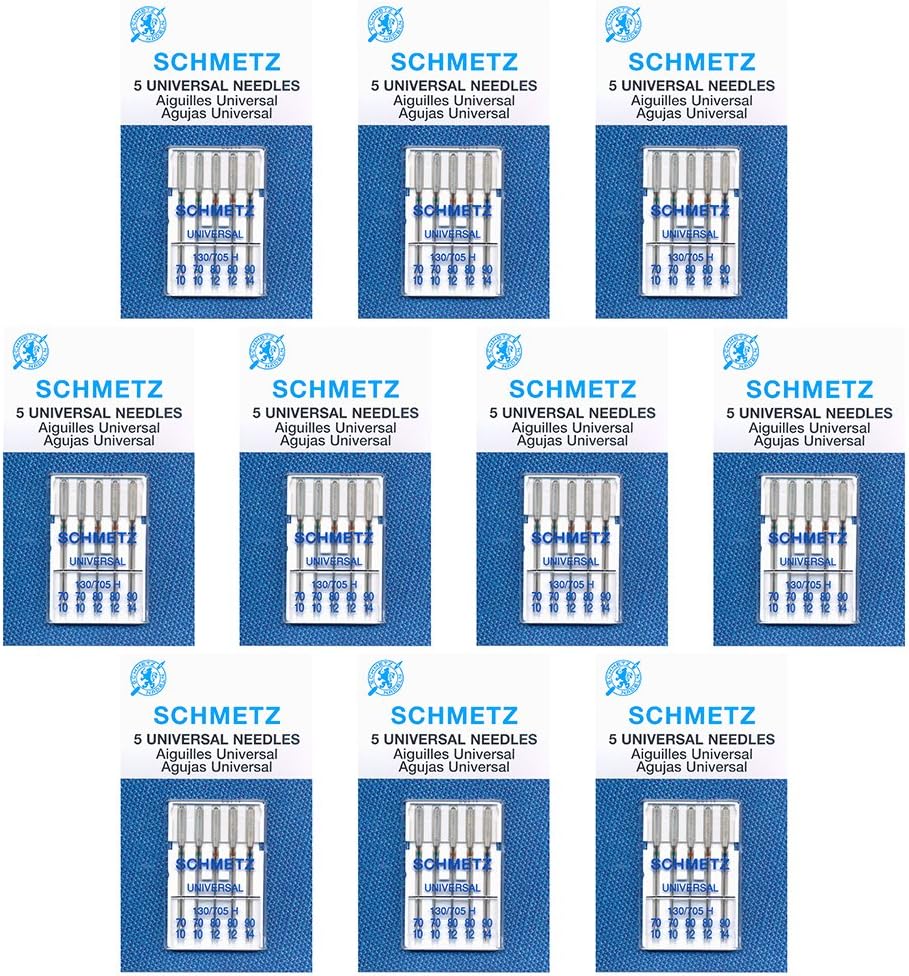 50 Schmetz Universal Sewing Machine Needles - Assorted Sizes - Box of 10 Cards