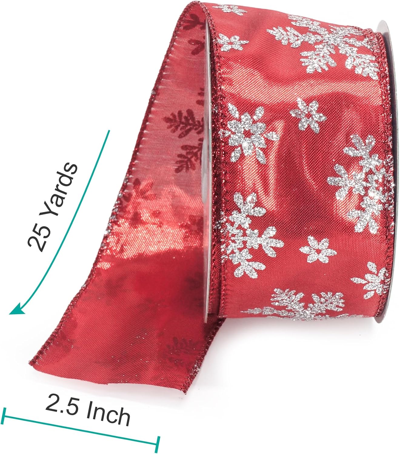 CT CRAFT LLC Red Metallic with Silver Glitter Snowflake Wired Ribbon 2.5 Inch x 25 Yards for Christmas Home Decor Tree Topper Bow Gift Wrapping DIY Crafts Wreath Garland