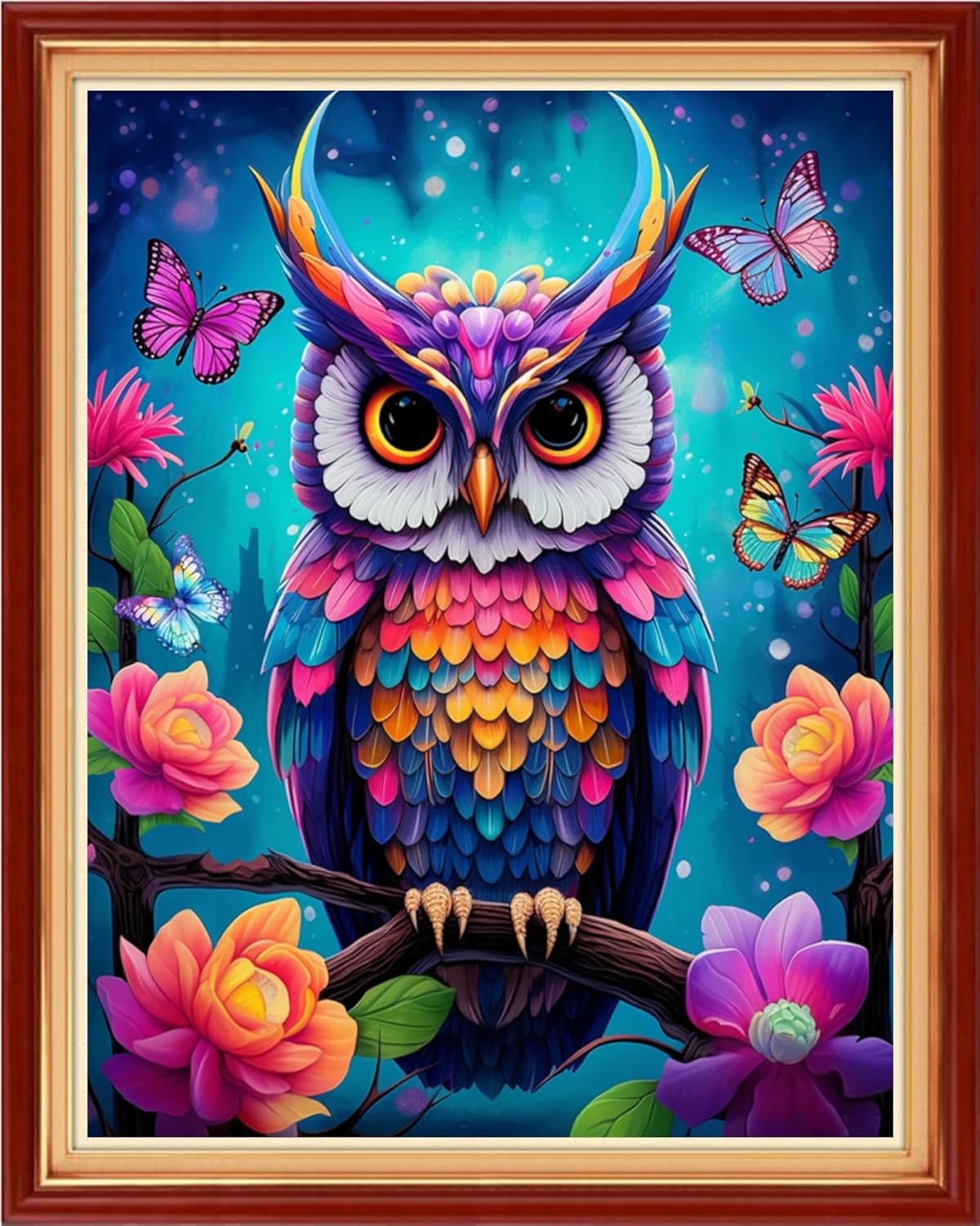 Magxvouy Cross Stitch Kits Stamped Full Range of Embroidery Kits,Cross Stitch Patterns Needlework Kits for Beginners 11CT Printed Kits&Colorful owl Flowers 16x20 inch