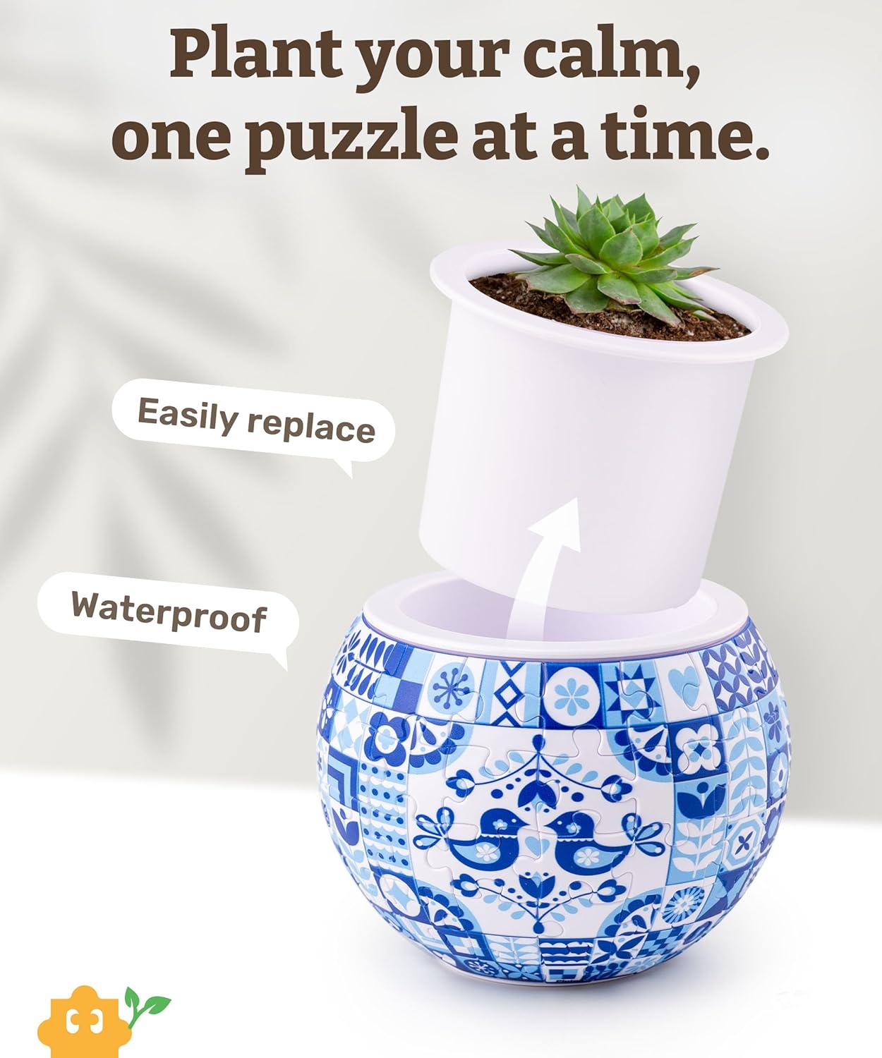 PieceRelax 3D Puzzle Planter 80 Pieces - Flower Pot - Danish Folklore Style, Home Decor Flower Pots for Indoor Cactus, Succulents Pots [K1117]