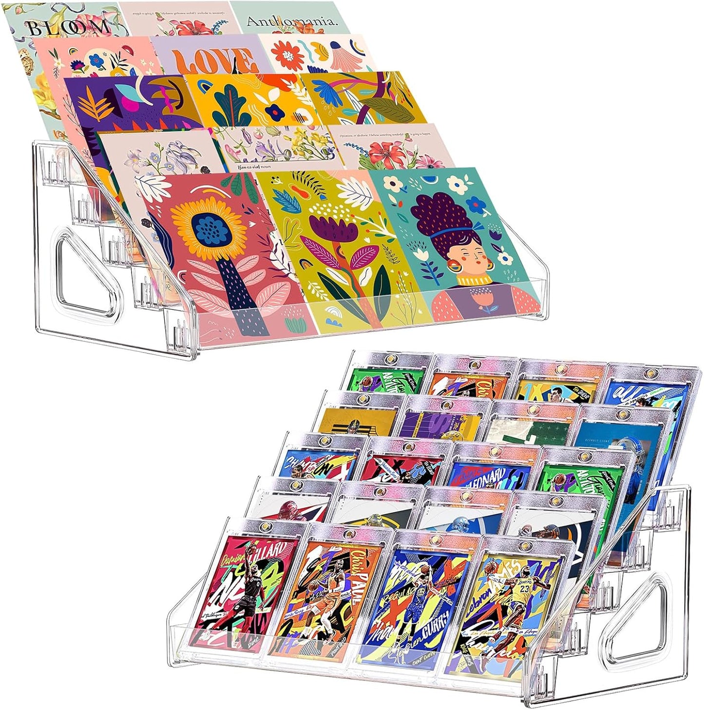 2 Pack 5 Tier Acrylic Card Display Stand, 12" Trading Card Display Rack, Clear Card Stand for PSA Cards, Baseball Cards, Sports Cards, Football Cards, Business Cards and Stickers