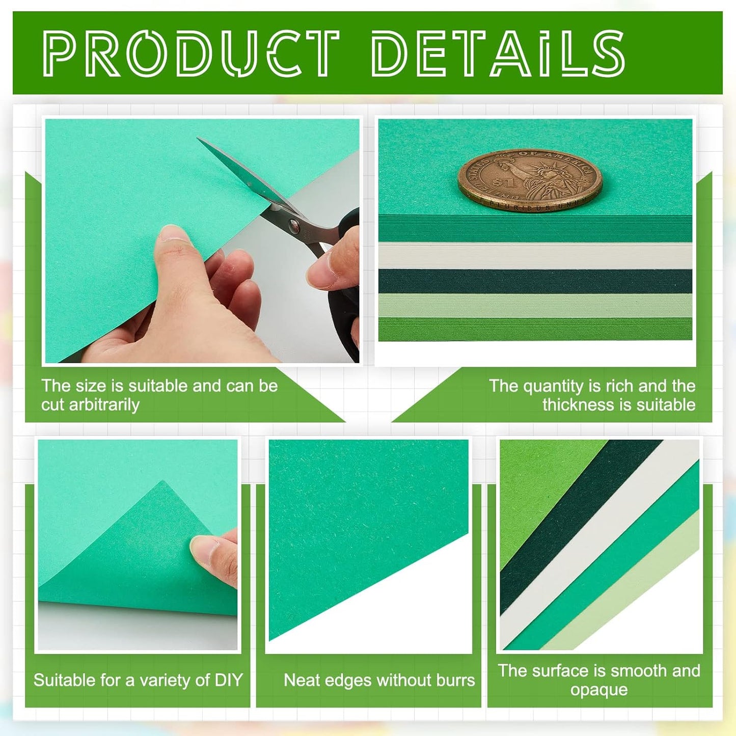 Sinmoe 100 Sheets 5 Shades Cardstock Paper 8.5 x 11 Inches 180gsm Solid Core Printer Paper for Scrapbooking DIY Arts Crafts Making Office Home Supplies(Green Series)