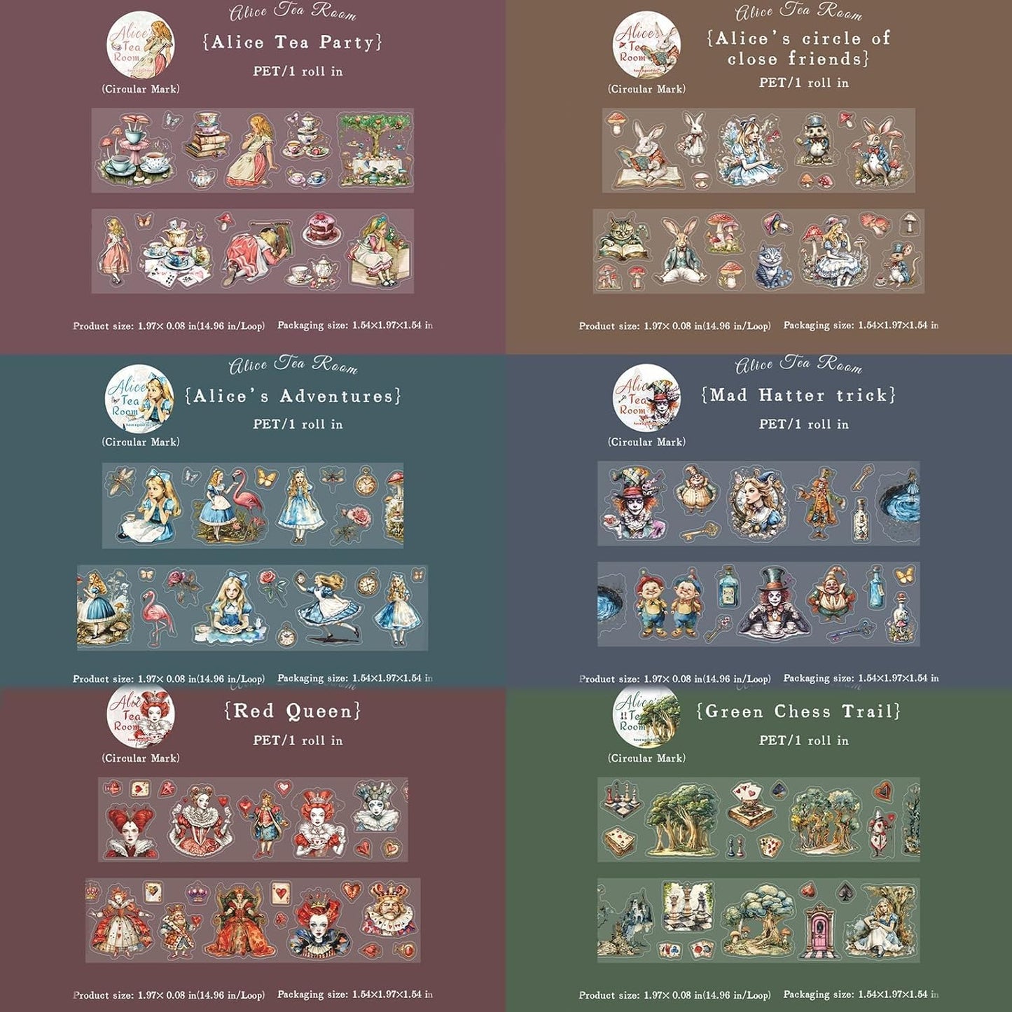 6 Rolls PET Tape Stickers for Journaling,Alice Fairy Washi Tape Stickers for Scrapbooking Supplies,Junk Journal,Phone Case,Photo Frame,Calendar,Cups(Spring)