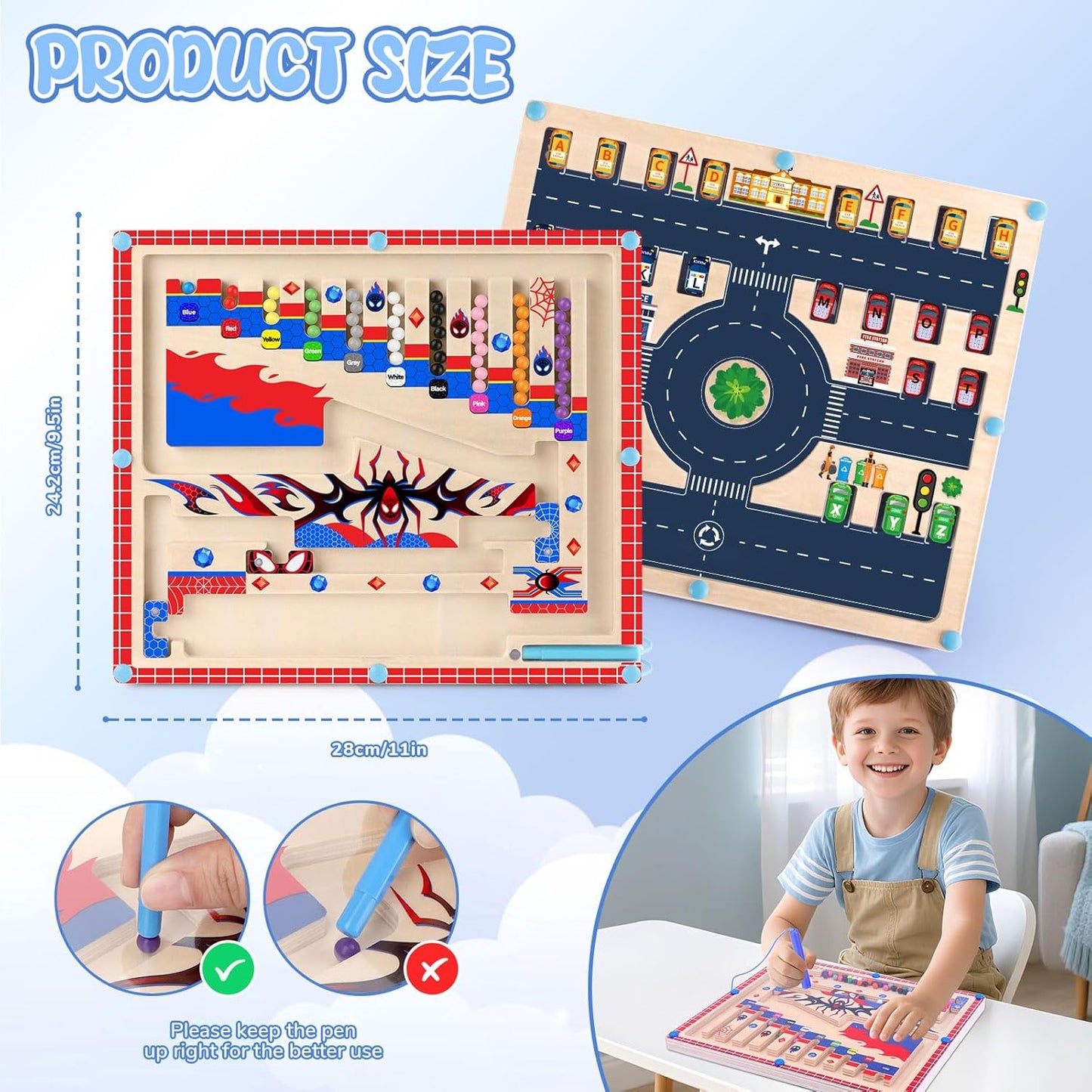 2 in 1 Magnetic Color and Number Maze Montessori Toy for Girls Educational Magnetic Puzzle Game Wooden Board for Preschool Learning Activities and Busy Playtime Magnetic Maze for Developing Skills