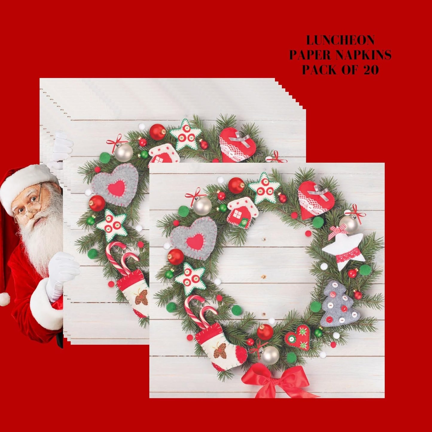 20-ct 13x13 Christmas Paper Decoupage Napkins, 3-Ply Servilletas Tissue Napkin for Dinner and Parties, Disposable Napkins (Wreath X)