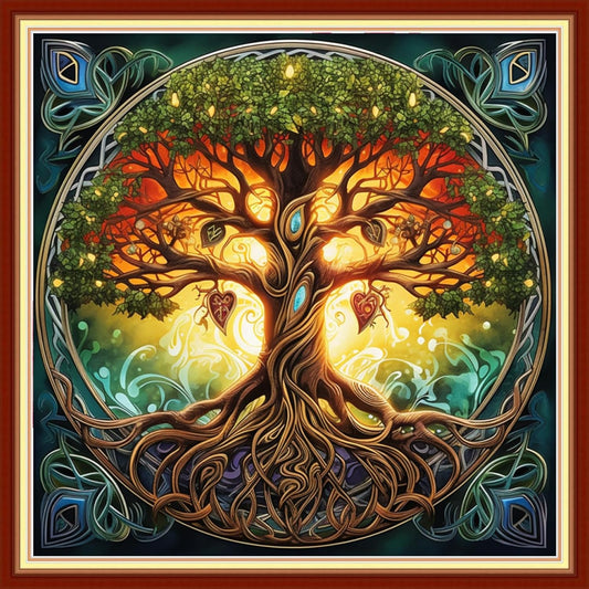 Joyhoor Stamped Cross Stitch Kits for Beginners, Needlepoint Kits for Adults, 11CT Counted Embroidery Kits-Magic Tree 18x18 inchs