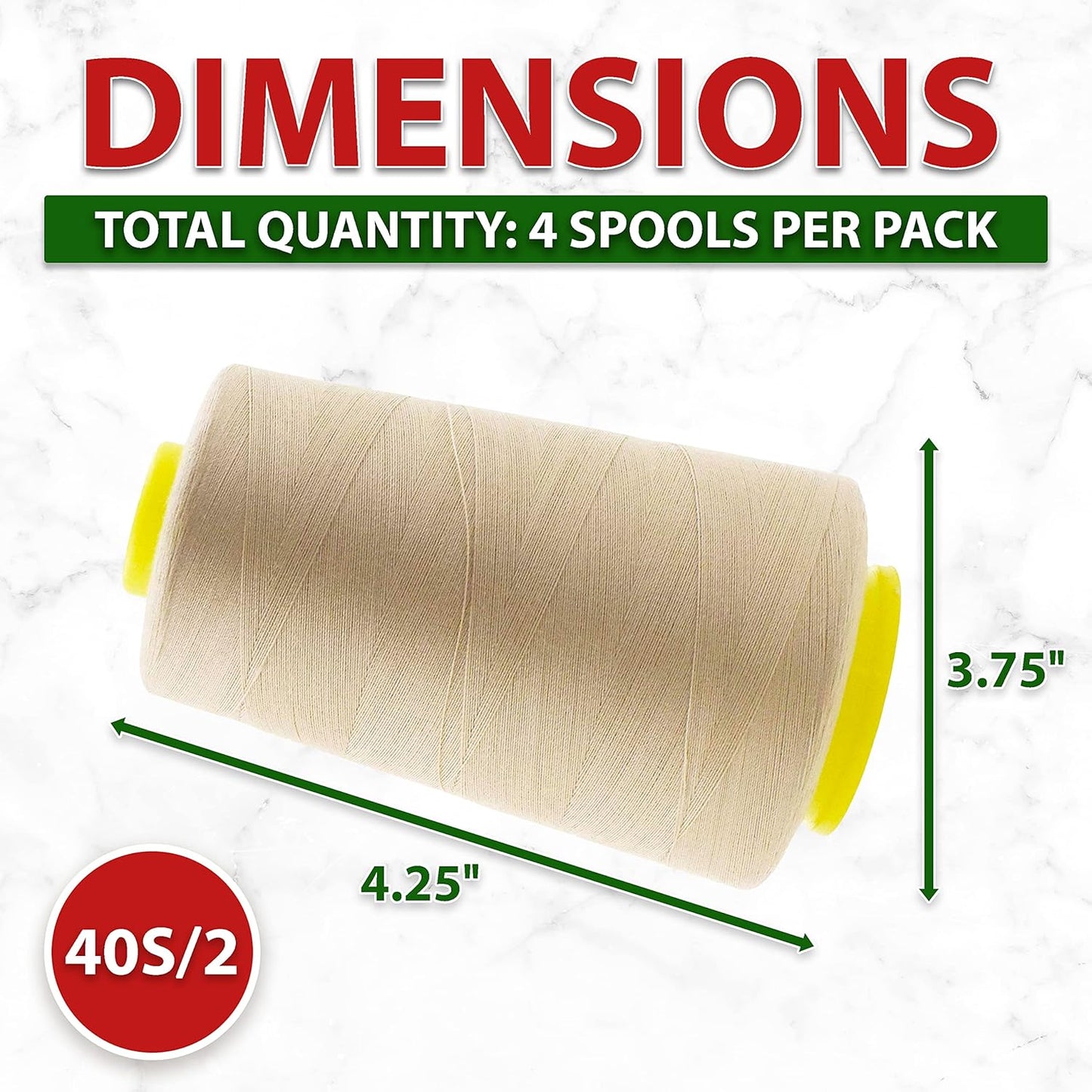 Mandala Crafts 4 Pack of Serger Threads Cones Spools - 40S/2 24000 Yards Polyester Cream Threads for Sergers Machine and Overlock Quilting Sewing Machine