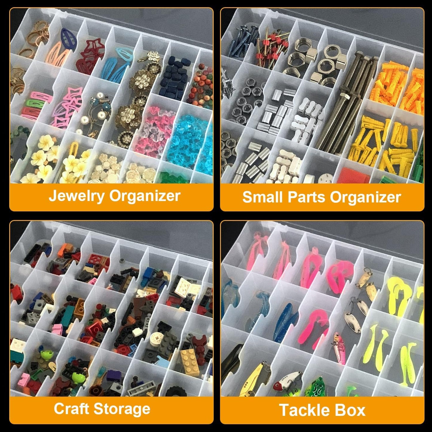 DUOFIRE 46 Grids Sewing Box, Double Sided Thread Organizer, Portable Clear Embroidery Floss Organizer, Plastic Organizer Box for Embroidery and Sewing Threads, Embroidery Floss, Crafts, Small Toys