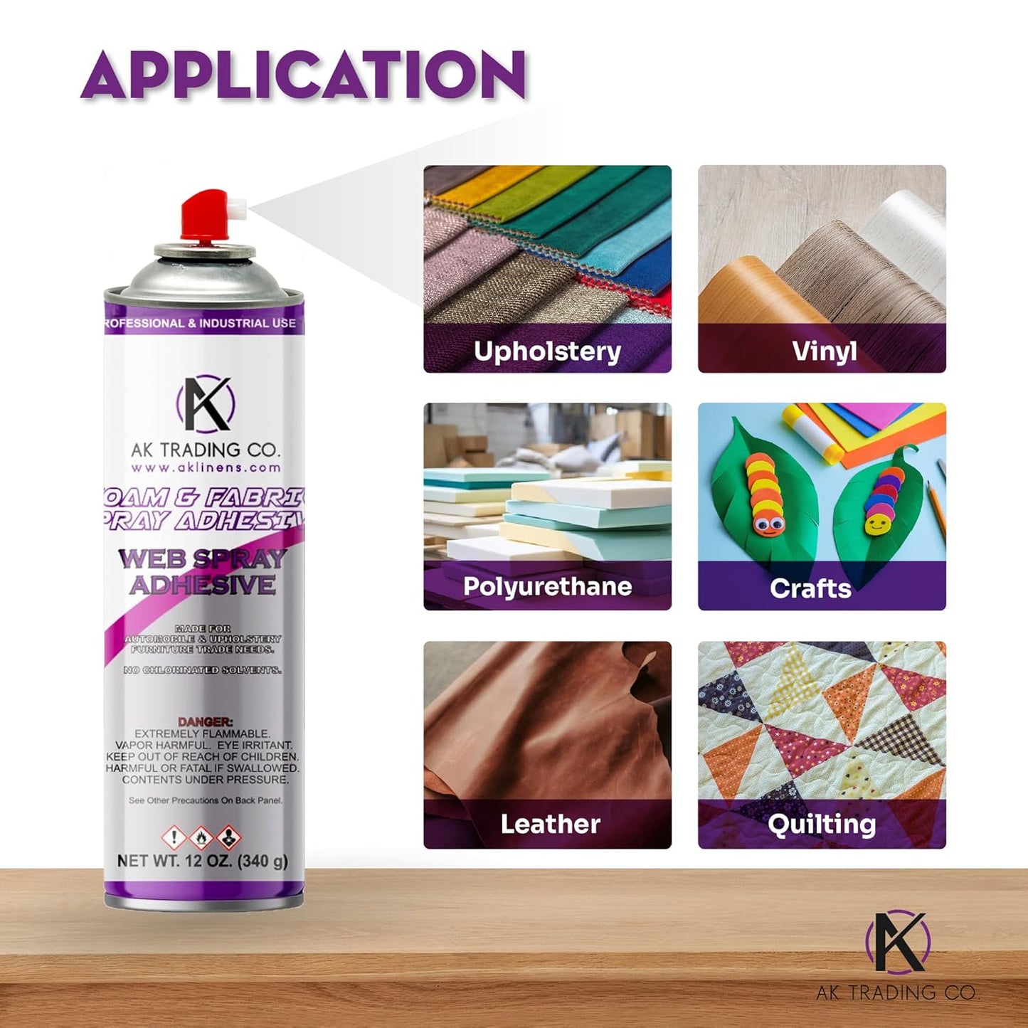 AK Trading Professional Quality General Multipurpose Spray Adhesive, 12-Ounce for Acoustic Panels & Craft Upholstery Foam Adhesive & Fabric Glue - 12 Pack