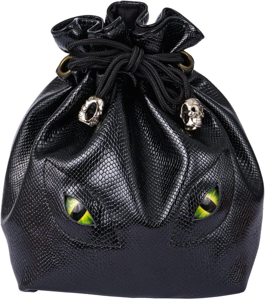 Large DND Dice Bag Leather Dice Storage Bag Black D&D Drawstring Pouch with Pockets for RPG Table Games - Can Hold 200+ Polyhedral Dice