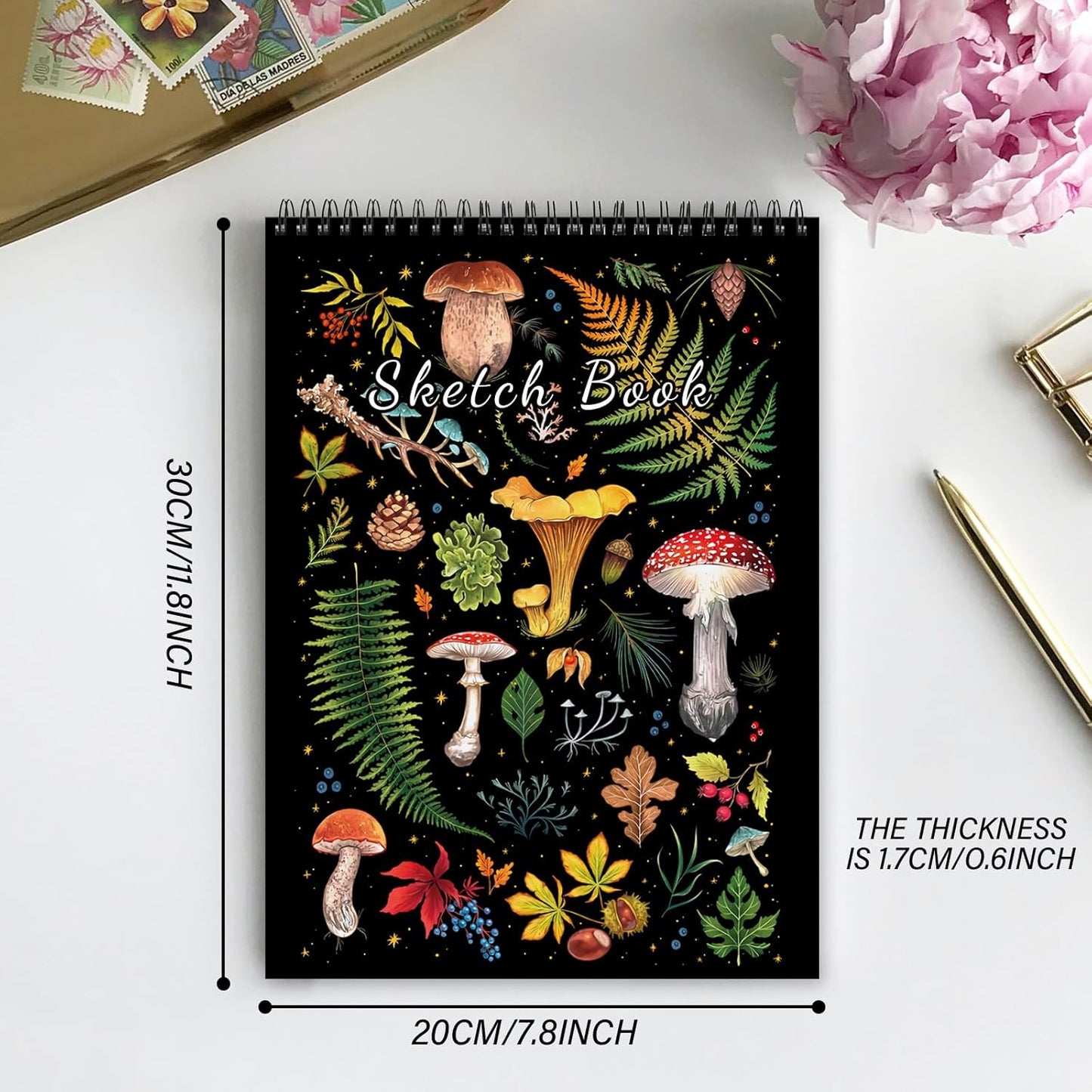 Sketchbook Top Spiral Bound Sketch Pad, 9 x 12 inch,100GSM Thick Paper,50 Sheets 100 Pages,Art Sketch Book Aesthetic Cute Drawing Writing Paper for Girls Women-Mushroom
