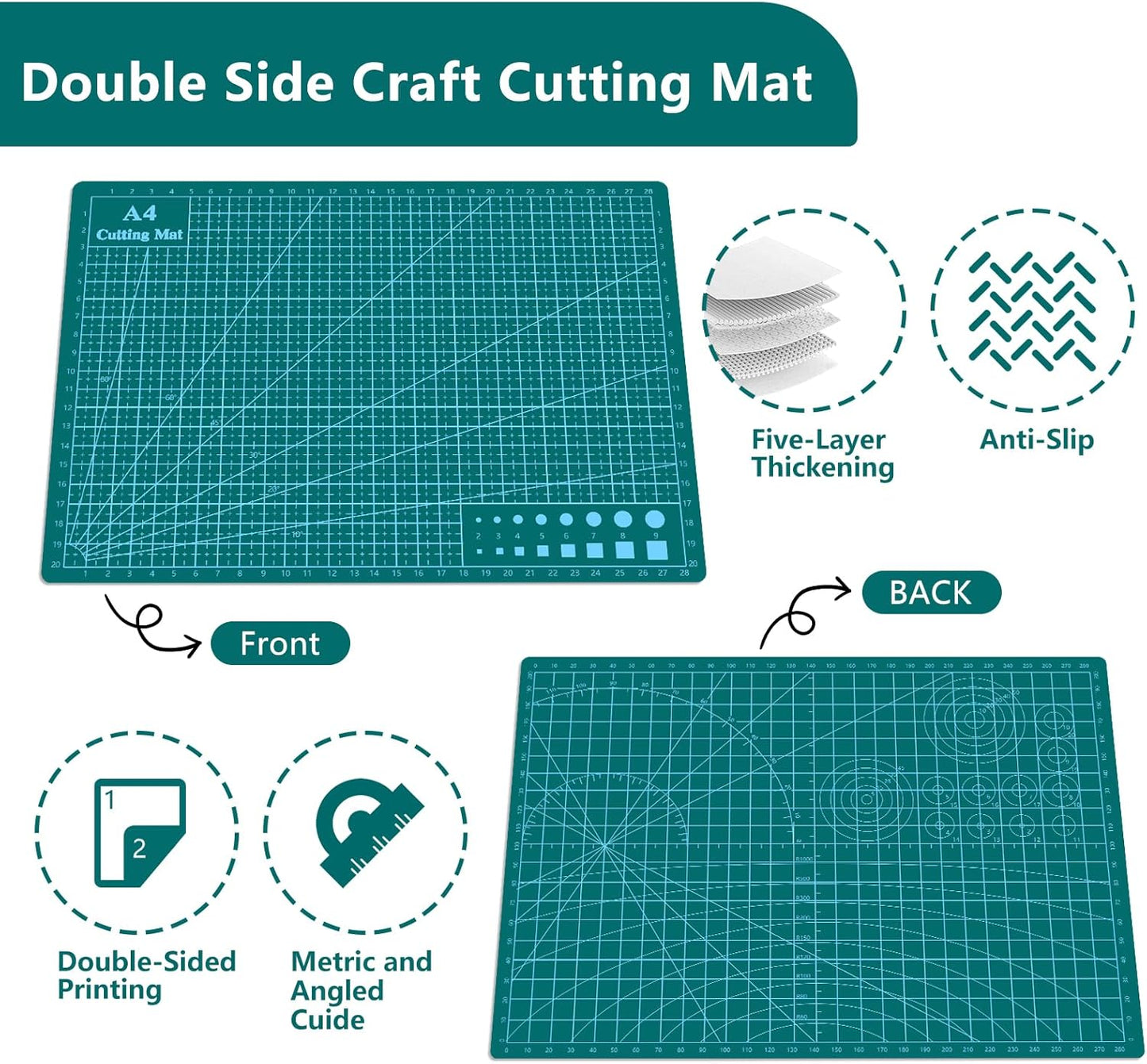 Cutting Mat 9"x12" Self Healing Cutting Mat Size Double Sided 5-Ply Rotary Sewing mat for Crafts Fabric Quilting Hobby Art Clay Precision Scrapbooking Project, A4, Green 4PCS