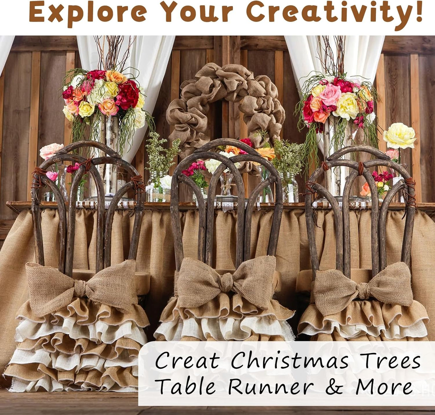 Shatex Natural Burlap Roll,36inch x 30ft High Density Burlap Fabric for Craft Projects,Table Runners,Weddings Decor,Christmas Decorations