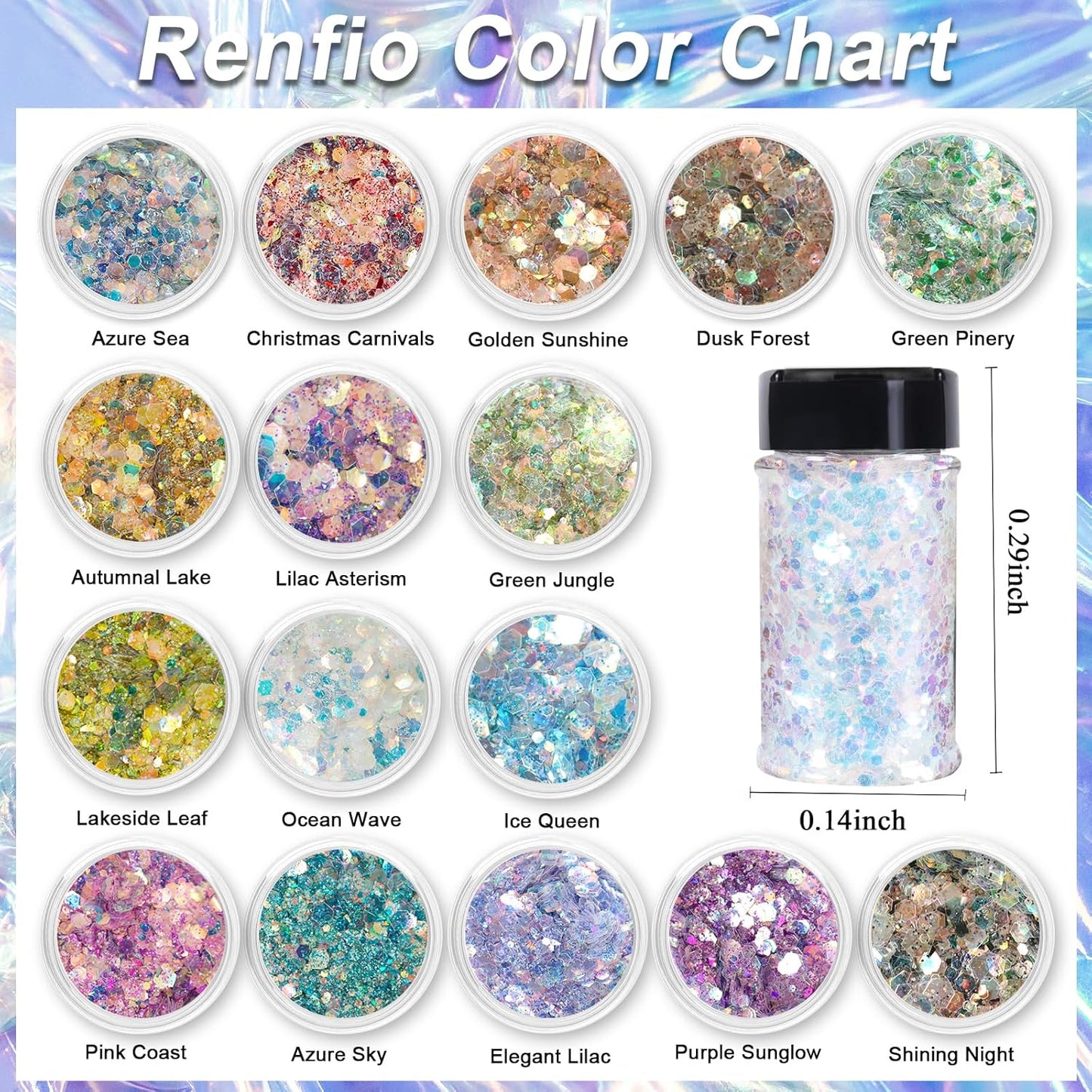 Renfio Opal Chunky Glitter, 1.75oz/50g Purple Glitter, Dreamy High Sparkle Glitter for Crafts Holographic Fine Glitter Mix Iridescent Glitters Flake for Nails Art Hair DIY Snow Globe - Lilac Asterism