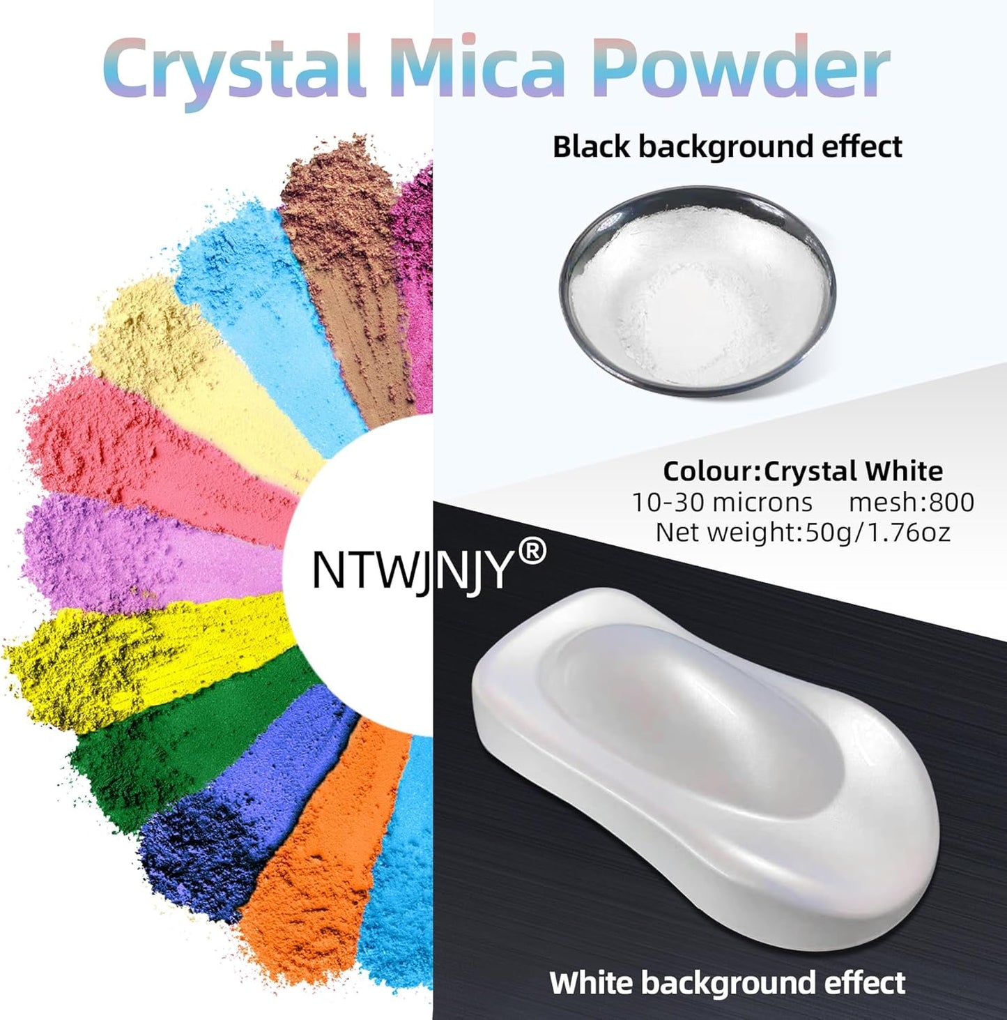 Crystal White Mica Powder for Epoxy Resin，Natural Shimmer Mica Powder Used for Coloring Resin Artwork, car Spray Paint, Candles, soap, Lip Gloss, Nail Polish(50g/1.7oz)