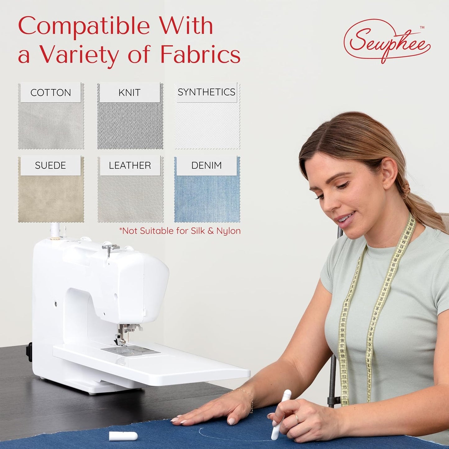 Fabric Markers for Sewing – Ergonomic Tailors Chalk Pen with Improved Dosing Wheel for Sharp Lines - Washable Sewing Chalk Marking Pens that are Compatible with Most Fabrics - White and White 2 Pack