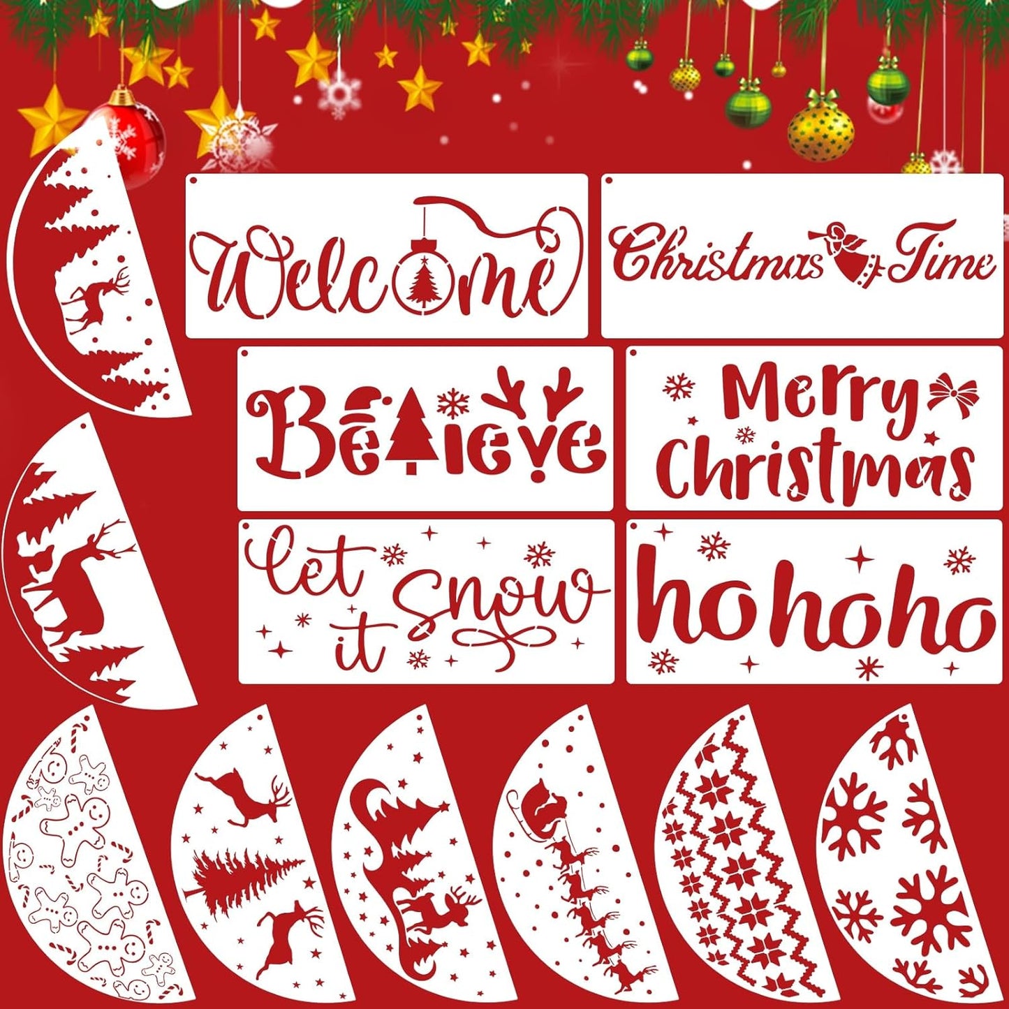 14Pcs Larger Christmas Stencils for Painting On Wood Reusable Xmas Stencils Set Holiday Templates for DIY Crafts Home Decor Art Projects