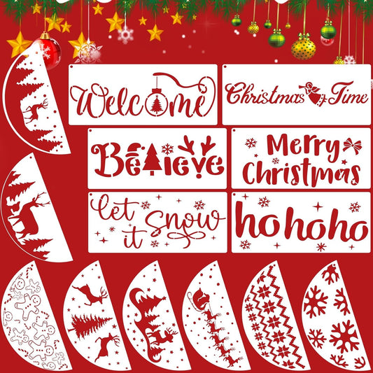 14Pcs Larger Christmas Stencils for Painting On Wood Reusable Xmas Stencils Set Holiday Templates for DIY Crafts Home Decor Art Projects