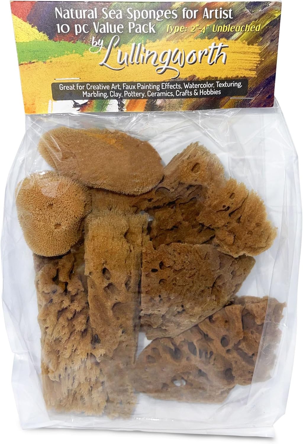 Lullingworth® Artist Natural Sea Sponges: Unbleached 10 Pack 2"-4" Value Set; Creative Art, Faux Painting Effects, Watercolor, Texturing, Marbling, Clay, Pottery, Ceramics, Crafts & Hobbies