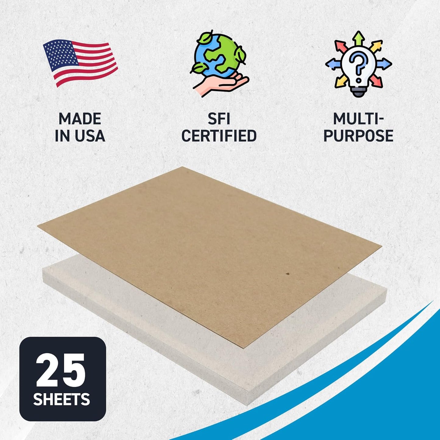 MagicWater Chipboard Sheet for DIY Projects - 8.5x11 Inch - 25 Pack - 50 pt - Heavy Duty Kraft. (0.050 Inch Thick) Paperboard, for Scrapbooking, Books, Picture Frame Backing, Arts Project & Crafts