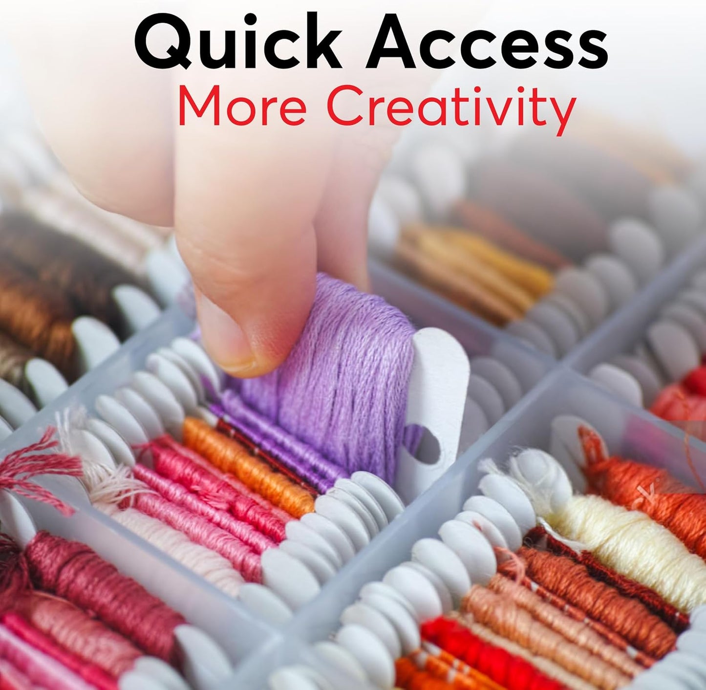 Embroidery Floss Organizer Box with 50 Cardboard Bobbins - 17 Compartments Clear embroidery thread organizer box, Snap-Tight Clear Sewing Organizer - Jewelry Bead Holder (Made in USA)