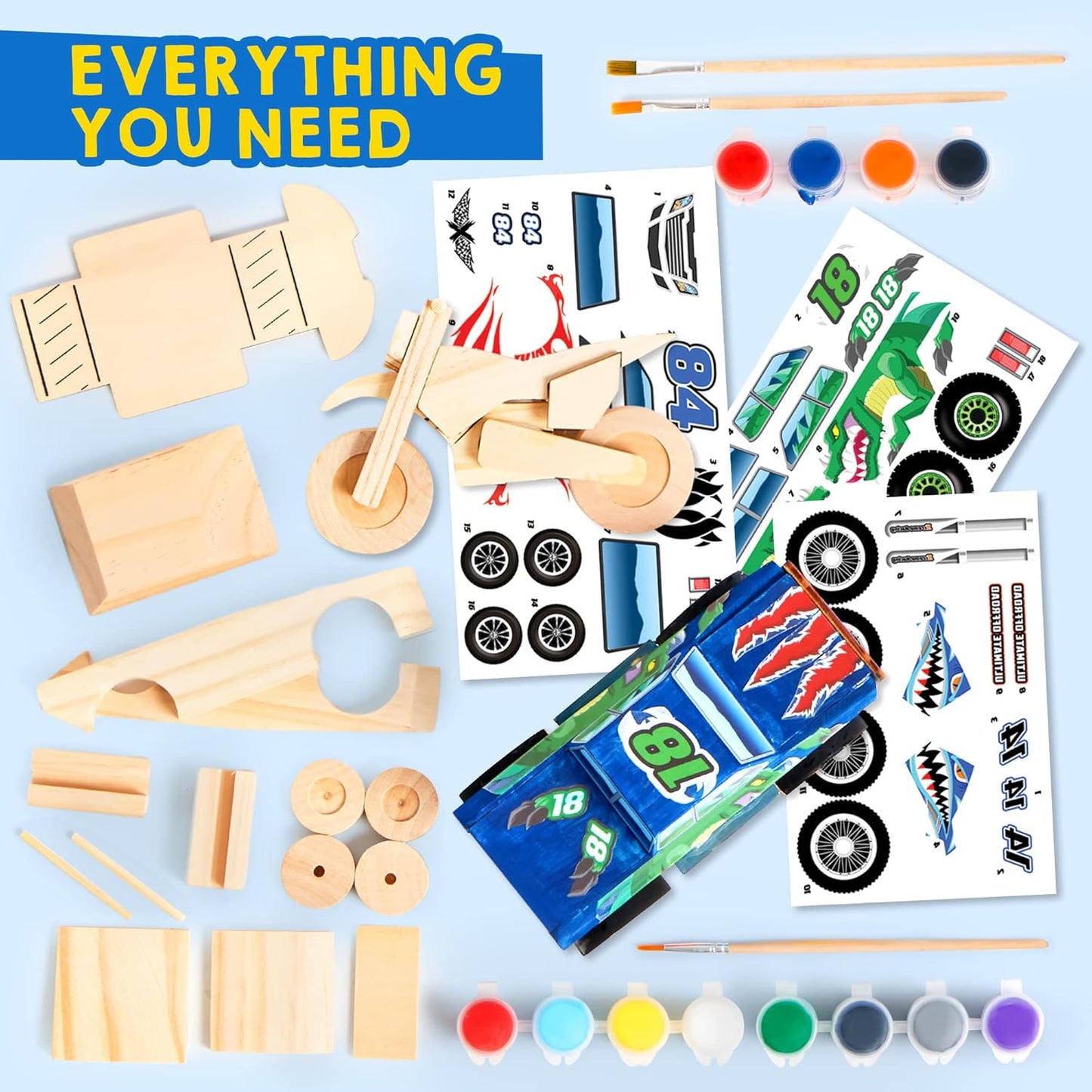 JOYIN Kids Craft Kit Build & Paint Your Own Wooden Race Car Art & Craft Kit DIY Toy Make Your Own Car Truck Toy Construct and Paint Kit, Presents for Kids
