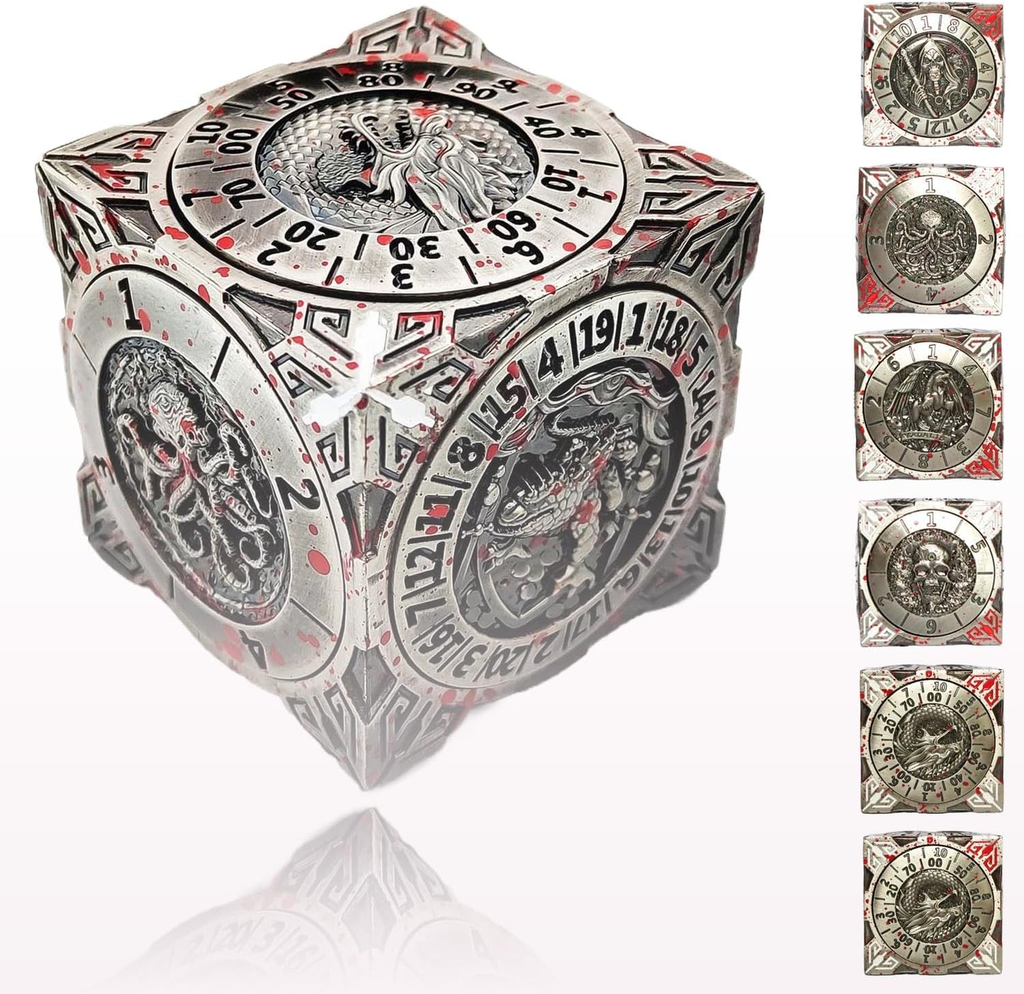 6 Sided Spinner DND Dice - Metal D4 D6 D8 D10 D10% D12 D20 All in One D&D Set - Cool Role Playing Gifts for Dungeons and Dragons TRPG MTG Games Lover Players (6 Sided-Bloodstained)