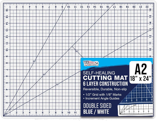U.S. Art Supply 18" x 24" Self-Healing Cutting Mat 5-Ply - Double-Sided White/Blue Craft Mat, Non-Slip Cutting Mats for Crafts, Sewing, Quilting, Scrapbooking