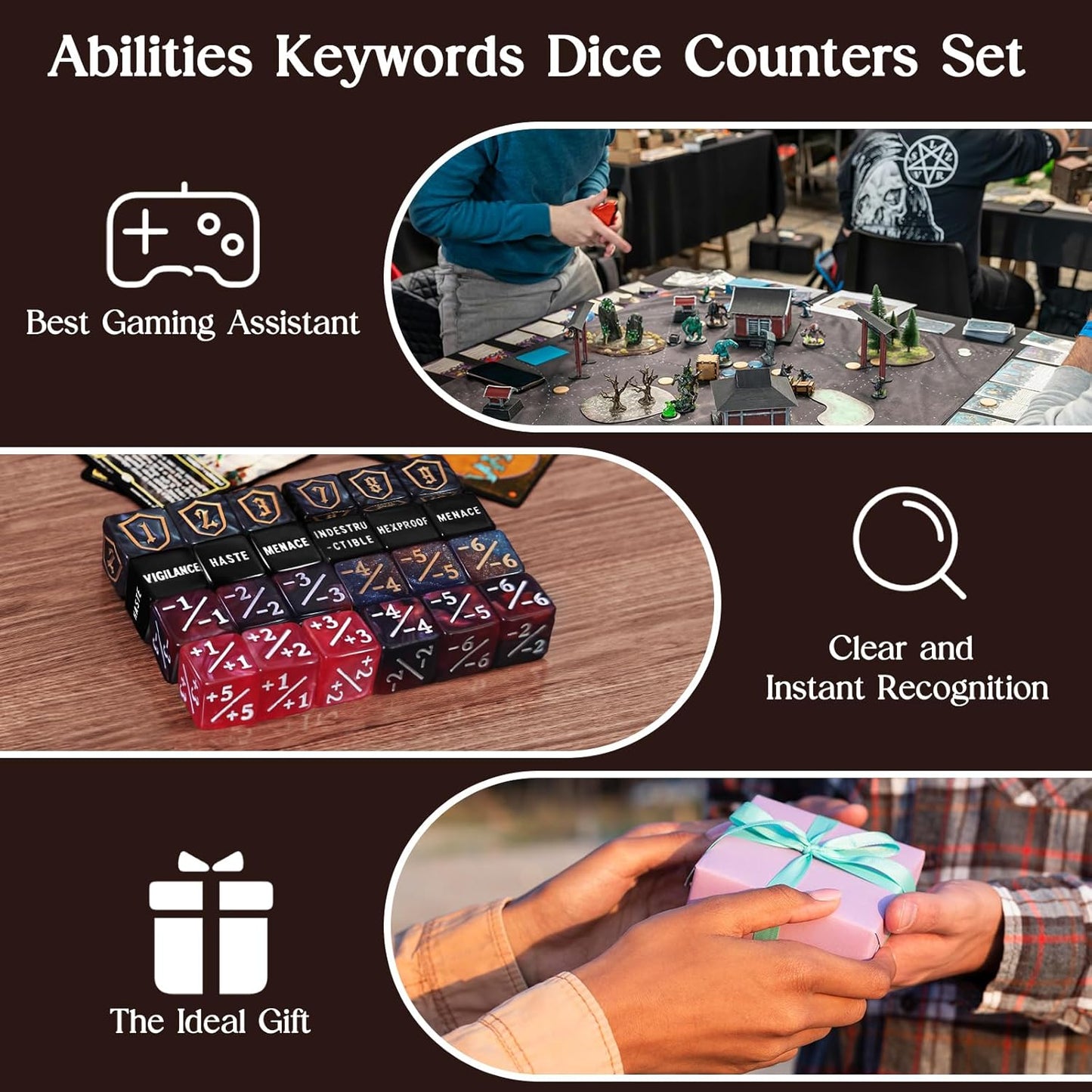 63 PCS MTG Dice Counters Set, D6 MTG Tokens with Bulk Abilities Keywords and MTG Life Counters, Dice Set for Magic The Gathering, TCG and Card Games