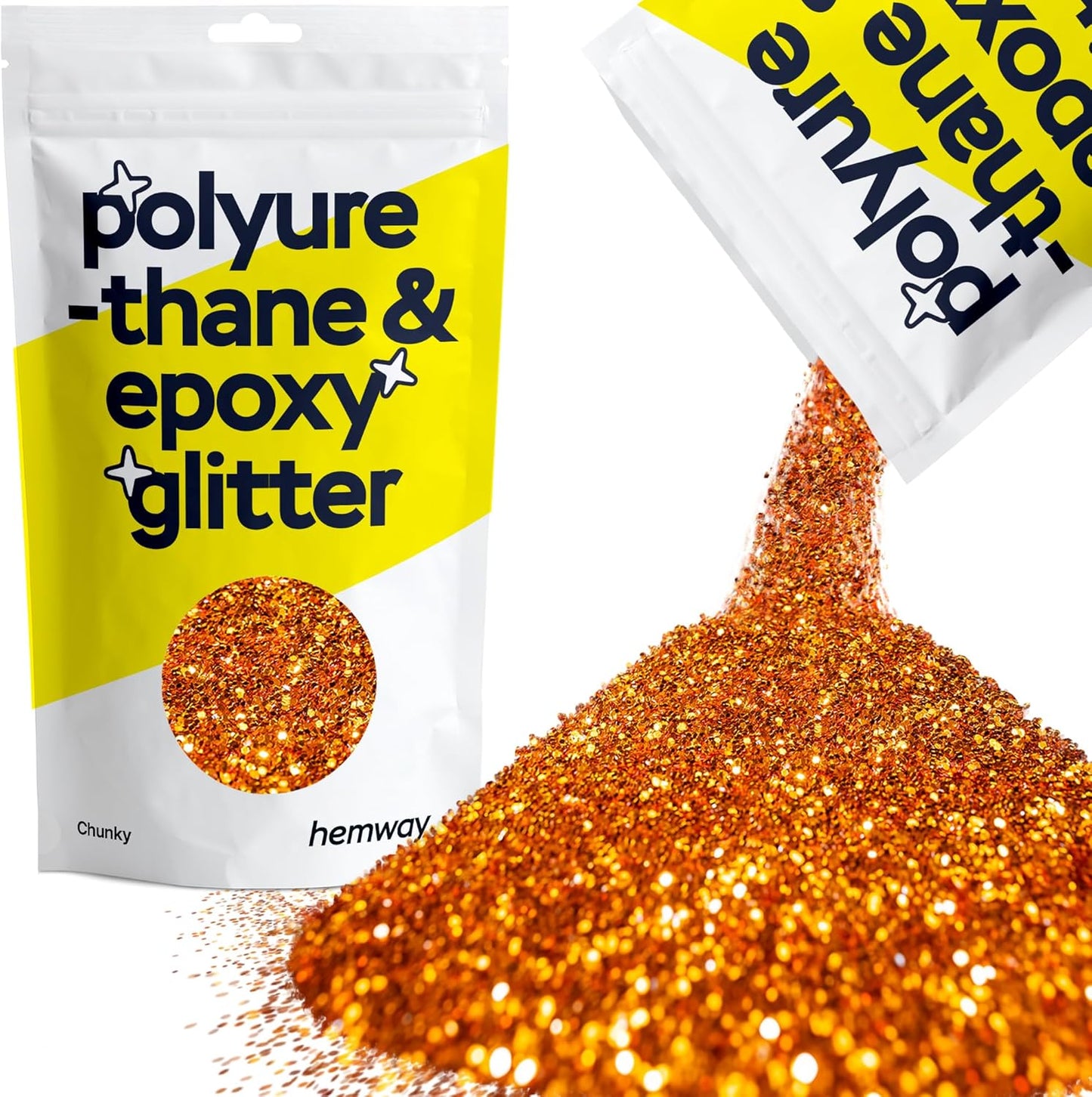 Hemway Polyurethane & Epoxy Resin Glitter 100g / 3.5oz Metallic Crystal Flake Additive for Flooring Jewelry Tumblers Glass Pigment - Chunky (1/40" 0.025" 0.6mm) - Copper