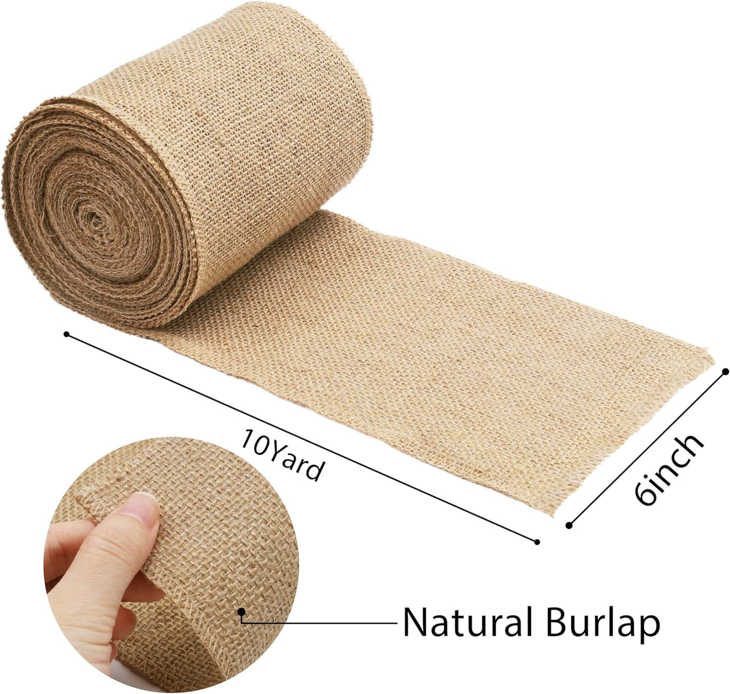 LaRibbons 6 Inch Burlap Wide Fabric Craft Ribbon，10 Yard, Natural Brown Ribbon for Bow Crafting,Wreath-Making, Tree Decoration