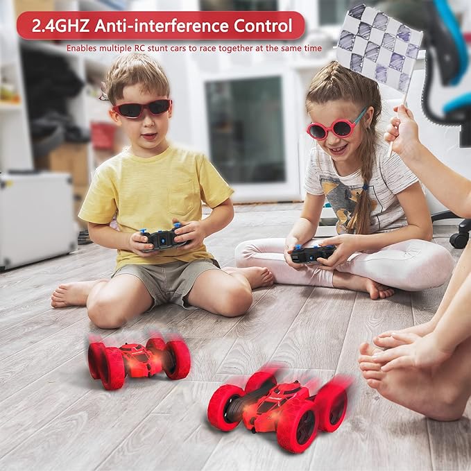 RC Stunt Car for Kids Ages 6–12, 360° Rotating Remote Control Car with LED Lights, 4WD Electric Toy Vehicle, USB Rechargeable, Perfect Birthday, Holiday for Boys & Girls