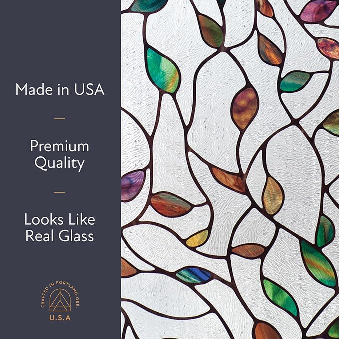 Artscape New Leaf | Privacy Window Film with Vibrant Colored Pattern | Non-Adhesive & UV Protection | Easy to Apply & Removable | 24 x 36 Inches | Made in USA