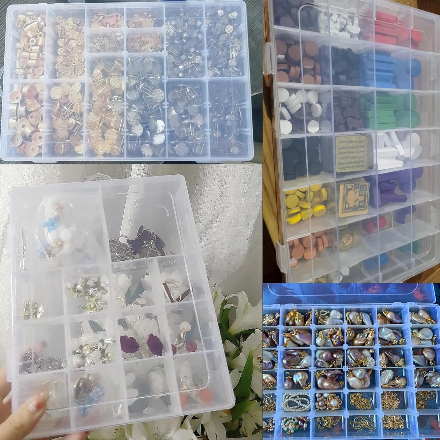 Xiaoyztan Clear Plastic Organizer, 18 Grids with Adjustable Dividers, Jewelry Box Bead Storage Container for Small Parts, Fishing Tackle, DIY Crafts, and Earrings, Overall 7.9 x 5.7 x 1.1 inch