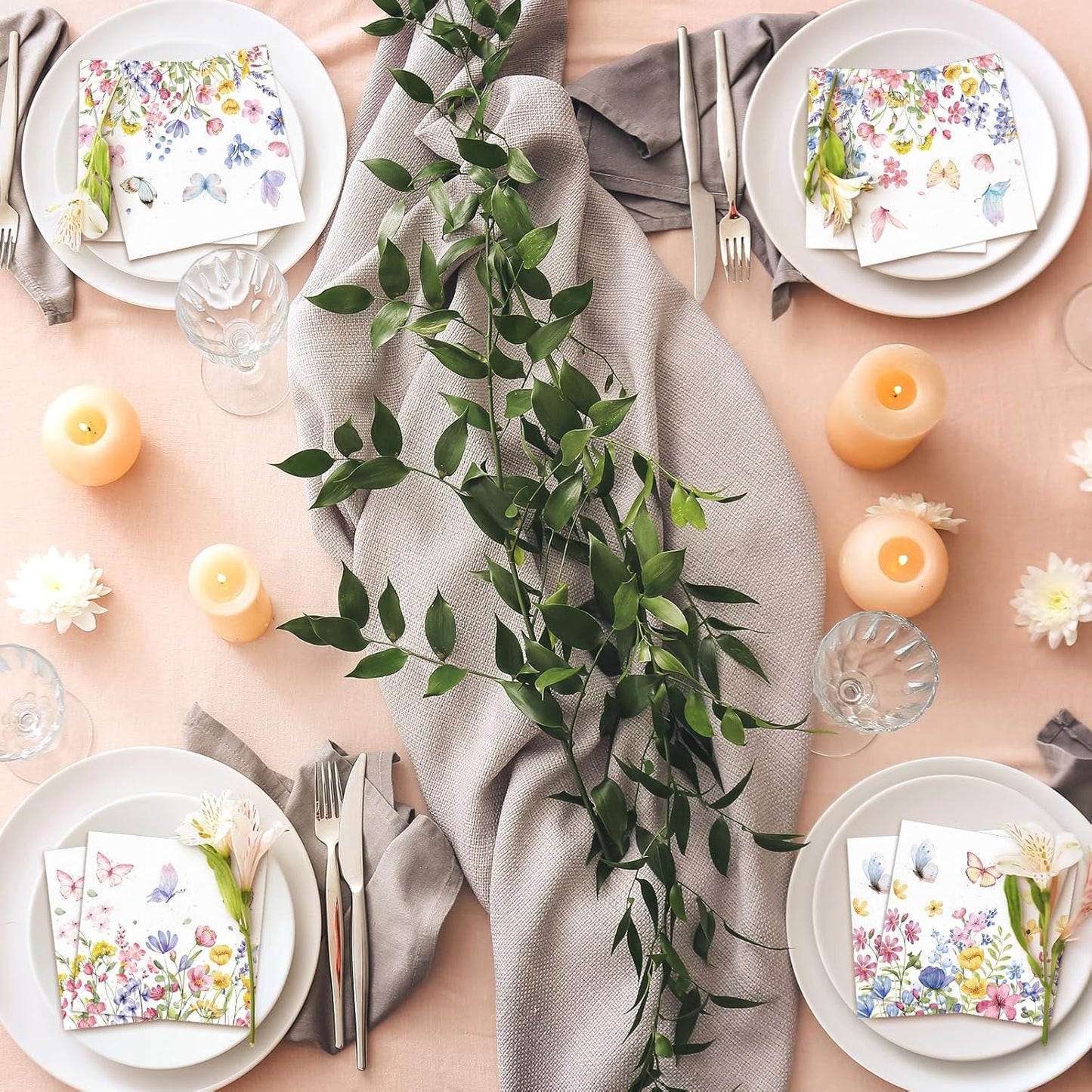 Fulmoon 200 Pieces Summer Floral Cocktail Napkins Disposable Wildflower Dessert Paper Napkins Bulk Flower Decoupage Beverage Towel for Summer Tea Party Dinner Decorative