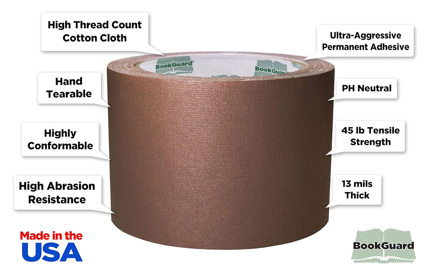 BookGuard 3 inch Premium Bookbinding Repair Cloth Tape, 15 Yard Roll, Tan