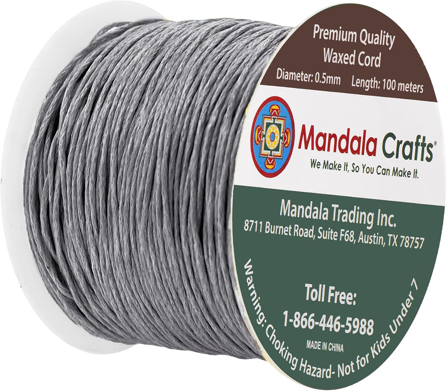 Mandala Crafts 0.5mm 109 Yards Traffic Gray Cotton Waxed Cord for Jewelry Making Bracelet Cord Waxed String - Beading String Thread Jewelry Cords for Necklaces String