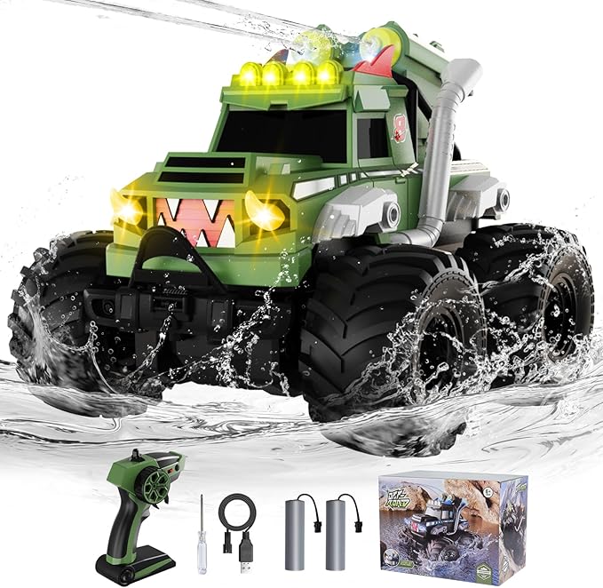 Remote Control Car, Waterproof Monster Truck Toys RC Cars for Boys, 1:18 Amphibious 4WD All Terrain Off-Road Pickup Toy Trucks, Christmas Birthday Gift Boys Girls Kids Ages 6 7 8-12 Years Old