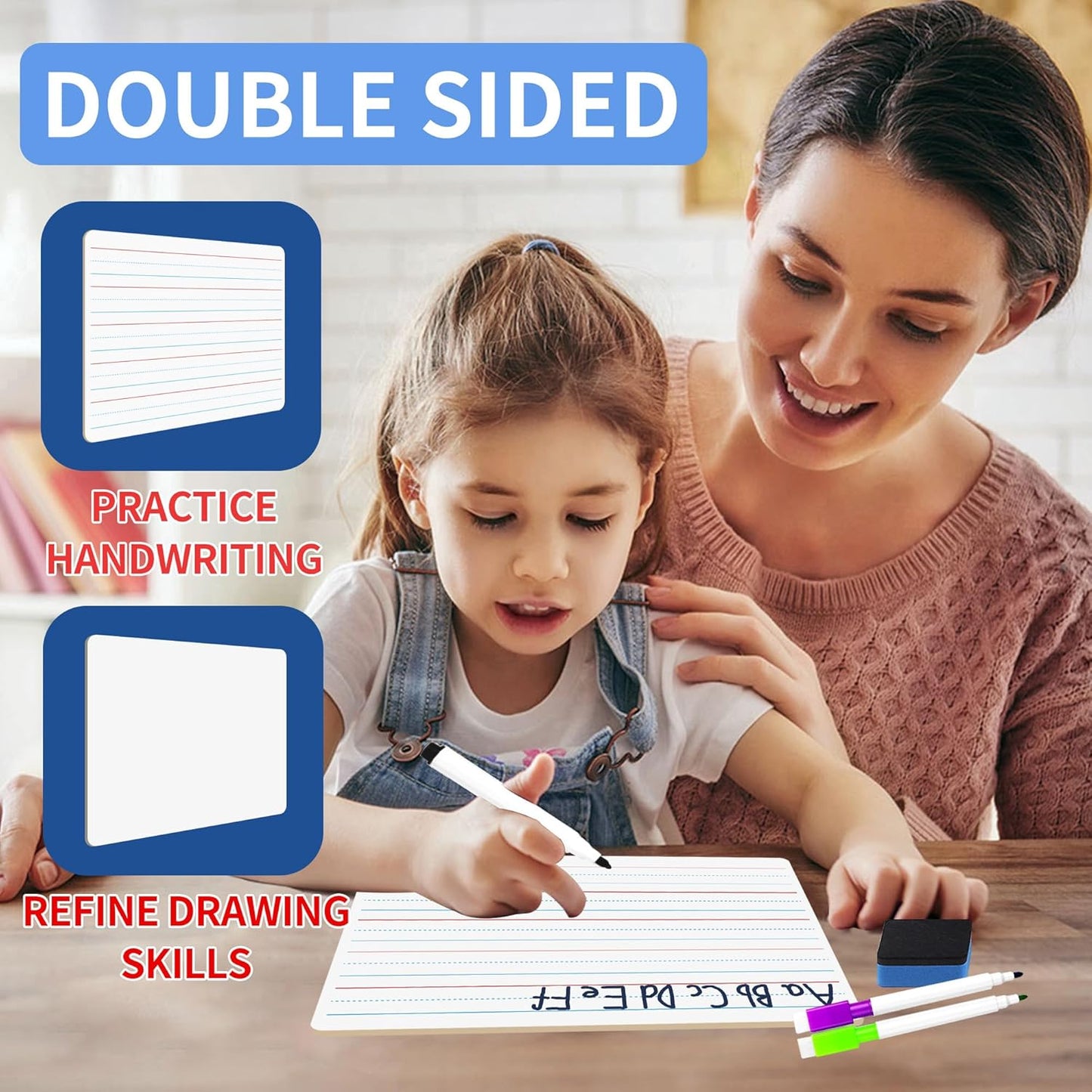 2pack 9x12 inches Dry Erase Board Lapboard Reusable Lined Erasable Ruled Writing Note Pad Lapboard,Blank Whiteboard on Reverse Mini Whiteboard,Small White Board Dry Erase for Students & Classroom