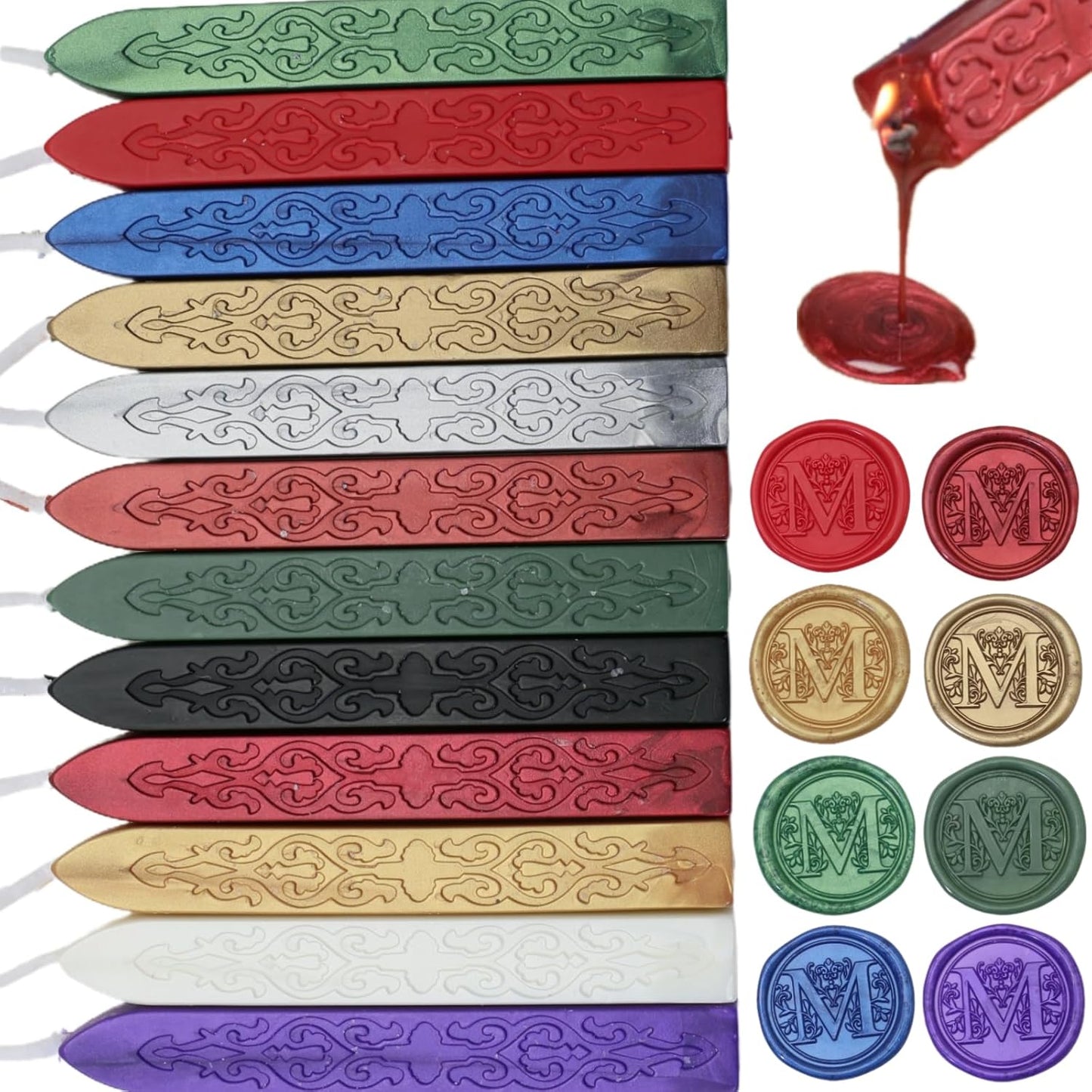 12Pcs Wax Sealing Sticks with Wicks, Assorted Colors Wax Seal Sticks Great for Vintage Mixed Color Waxsealsticks Letter Sealwax Stamp Wedding Invitations, Decoration (12-1)