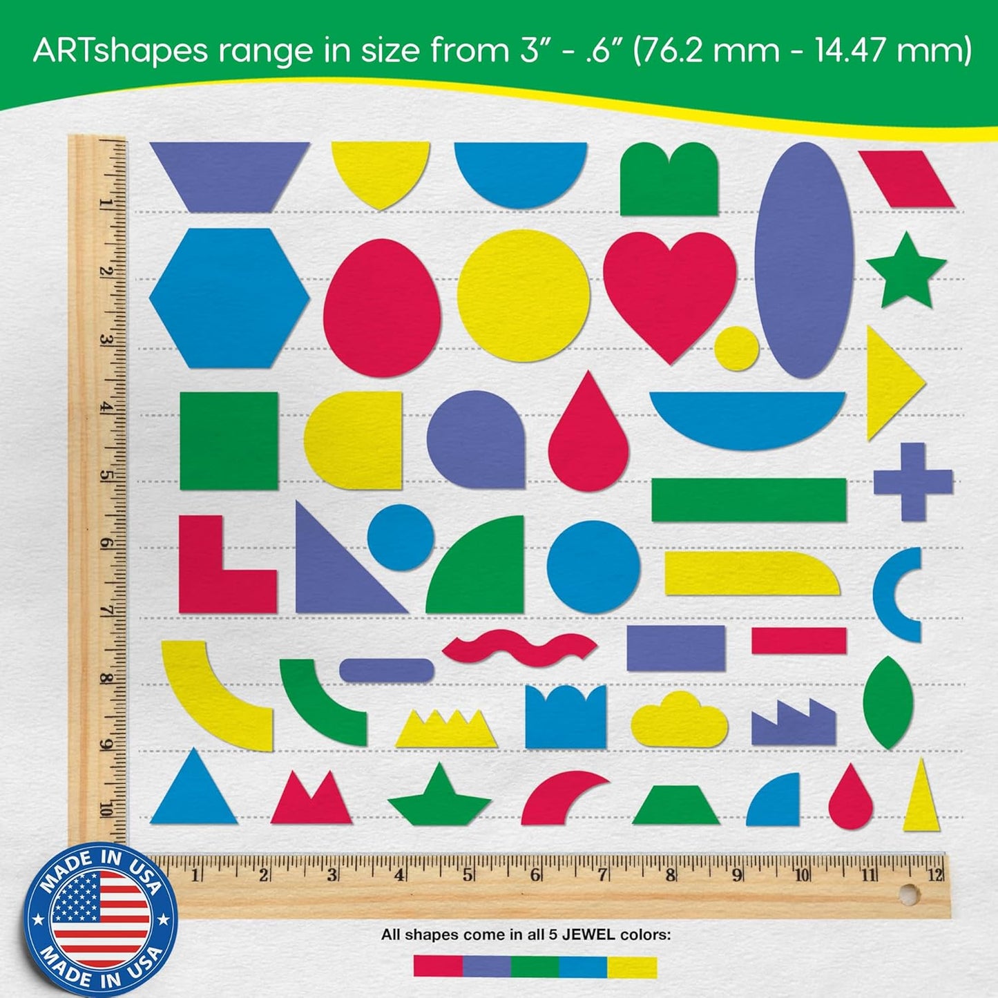 ARTshapes 840 pc Creative Paper Shapes Pack with 70+ Idea Guide - US Made Card Stock - Punch Out Funky DIY Craft Supplies for Whimsical Art Designs, Paper Crafts, and Pattern Play 5 Jewel Colors